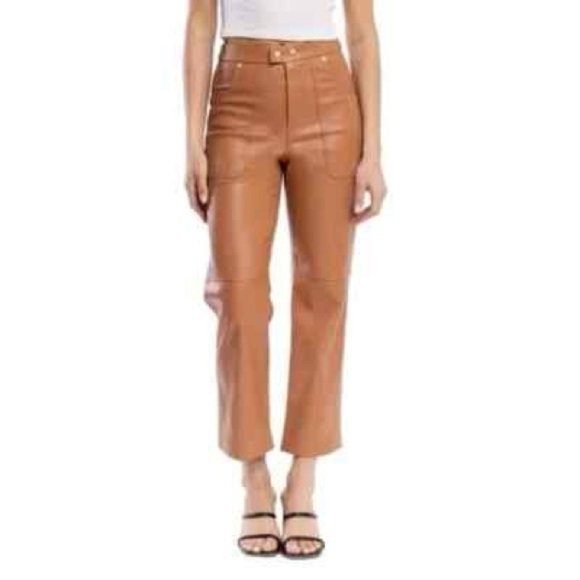 Blank NYC Pants - Blank NYC the Baxter ribcage straight leg faux leather pants in brown size 28